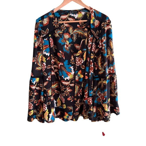 I.N.C International Concepts Women’s Blouse floral bell sleeve V-Neck 2X Peasant - Picture 8 of 12